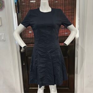 THEORY Linen Blend Fit & Flare Pleated Dress Short-Sleeve Black in Size 2